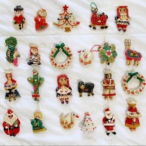 Ecuador Folk Art Bread Dough Christmas Ornaments People Animals Lot of 23